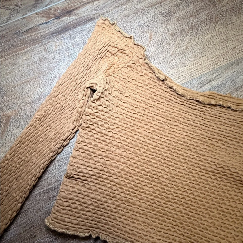 Free People Intimately‎ Textured Crop Top XS/S Antique Gold Off Shoulder Boho